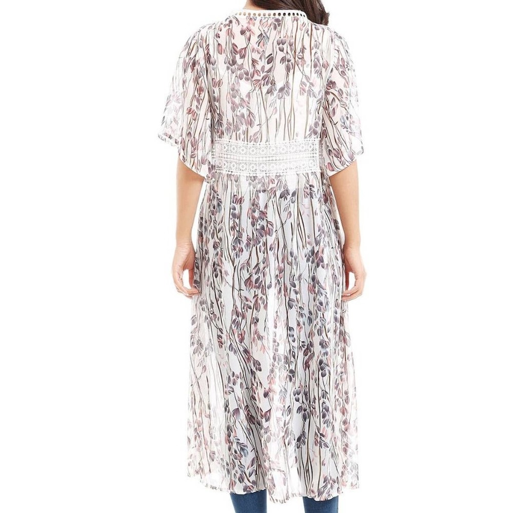 Sheer Floral White Maxi Kimono for Women - Picture 3 of 3